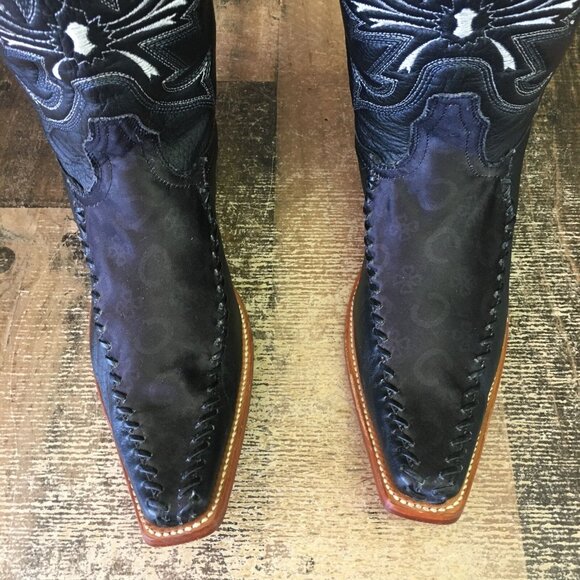 Los Altos Pointed Toe Western Black Cowboy Boots Mens 8.5 EE - Picture 6 of 12